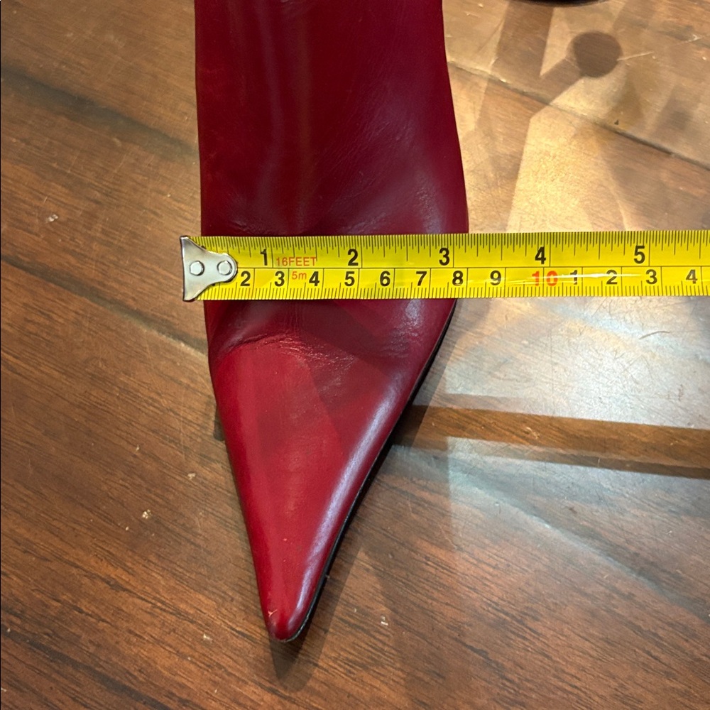 💋Charles David ♥️ Red Leather Stiletto Heeled Pointy Zippered Boots - Picture 13 of 16